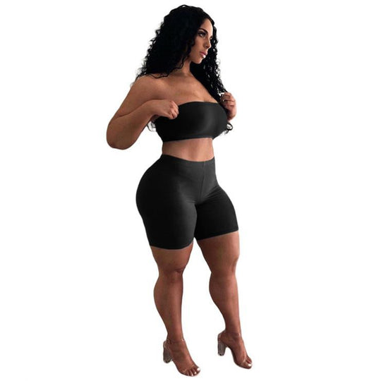 Damen Crop-Top und Shorts Set mit elastischem Bund und figurformendem Schnitt EB