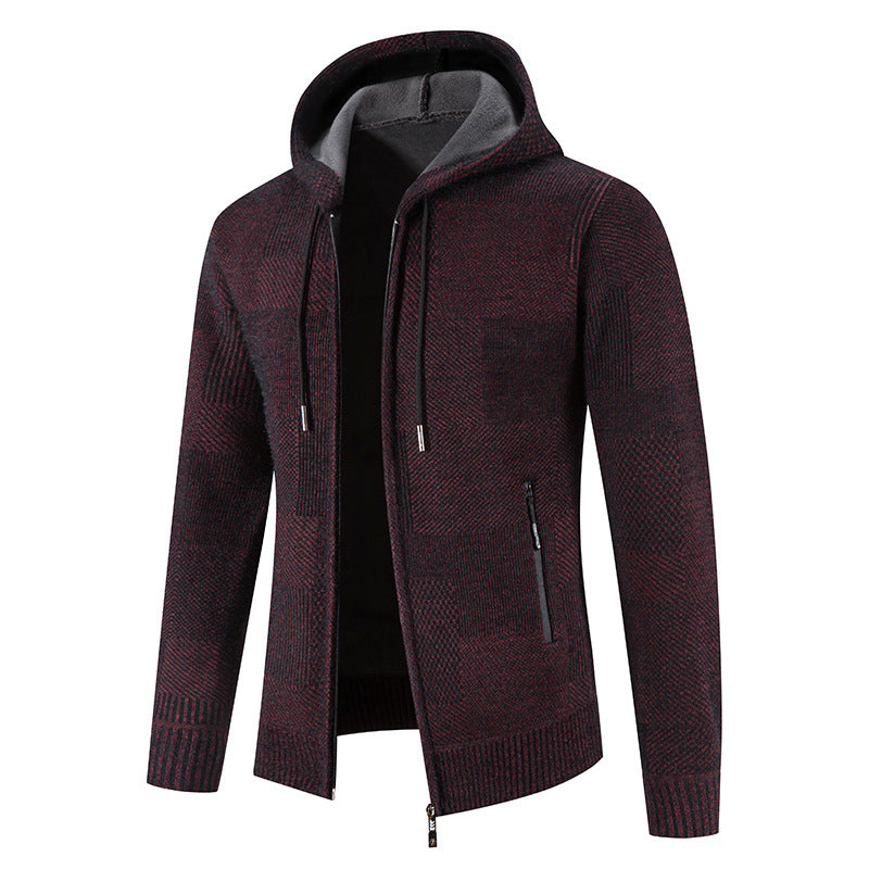 Herren Strickjacke mit Kapuze und modernen Strukturelementen EB