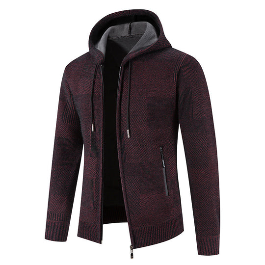 Herren Strickjacke mit Kapuze und modernen Strukturelementen EB