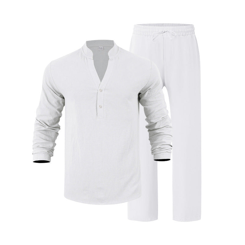 Herren entspannendes Langarm-Hemd & Freizeithose Set EB