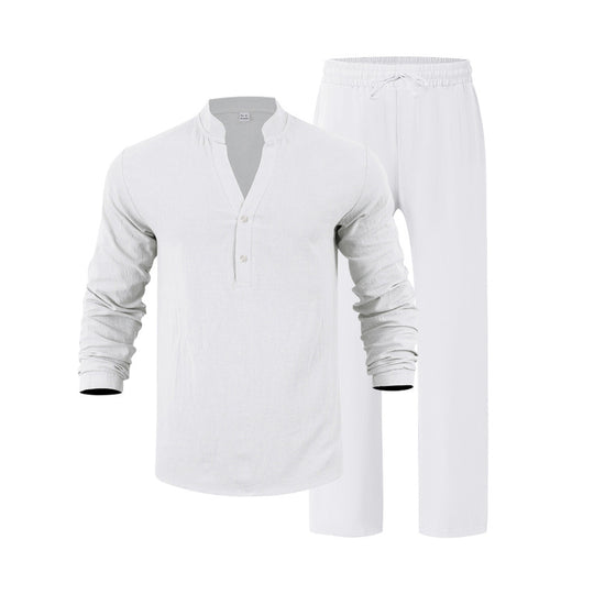 Herren entspannendes Langarm-Hemd & Freizeithose Set EB