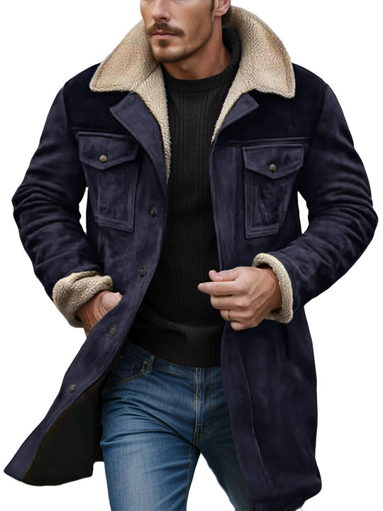 Herren Suede-Langjacke mit Teddy-Futter und praktischen Taschen EB