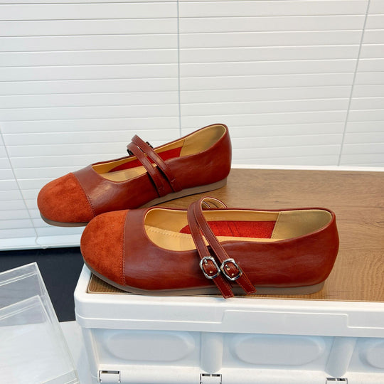 Damen Ballerinas mit modischem Riemen und hochwertiger Lederoberfläche EB