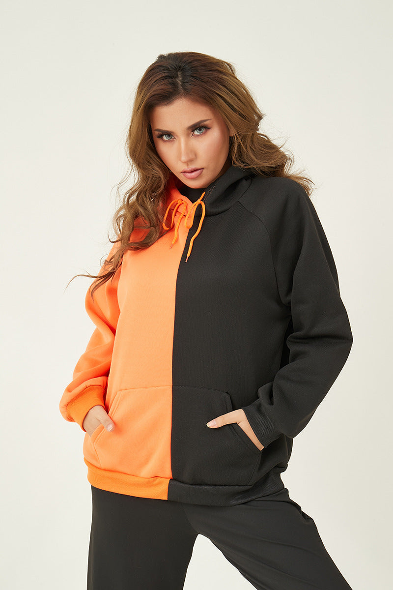 Damen nan Kapuzenpullover mit kontrastreichem Blockdesign, Oversize-Schnitt und Kängurutasche EB