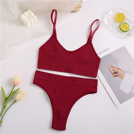 Damen Unterwäsche-Set aus bequemem, elastischem Material mit elegantem Rippen-Design EB