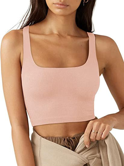 Damen cropped Top mit breiten Trägern und feinem Rippenmuster EB