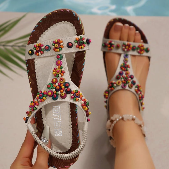 Damen verzierte T-Strap Sandalen EB