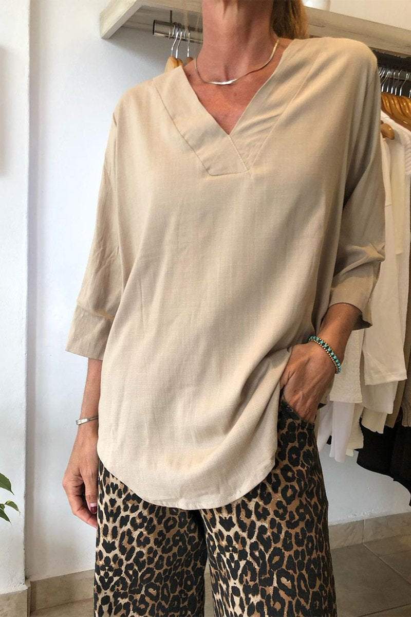 Damen Oversize Tunika mit modernem V-Ausschnitt und lässigen Ärmeln EB