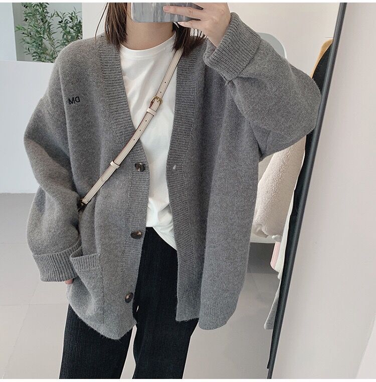 Damen Grob gestrickter Cardigan mit lässigem Schnitt und großen Taschen EB