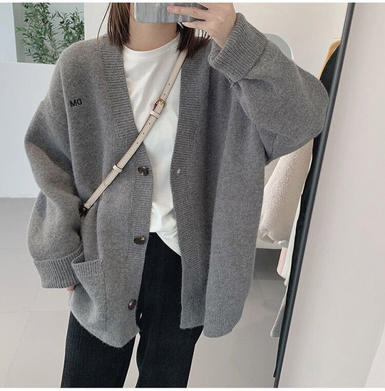 Damen Grob gestrickter Cardigan mit lässigem Schnitt und großen Taschen EB