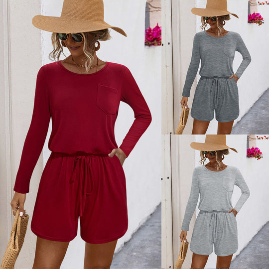 Damen Jumpsuit mit langen Ärmeln und praktischem Taschen-Design EB