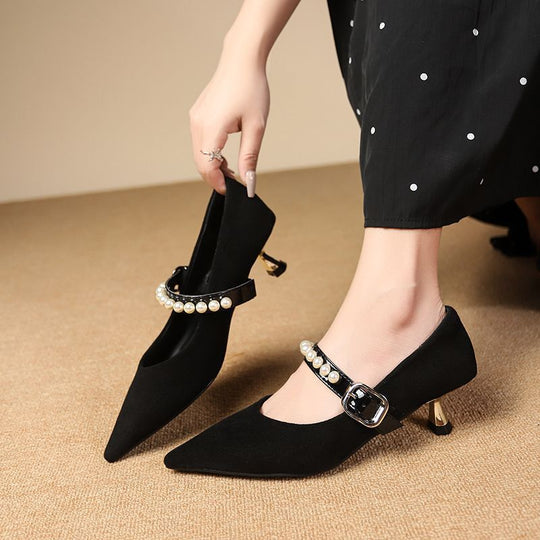 Damen elegante Pumps mit Perlenschmuck EB