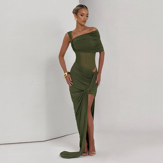 Damen Raffiniertes Maxikleid mit asymmetrischem Design und figurnaher Passform EB
