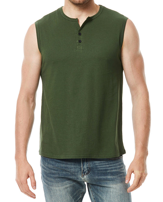 Herren ärmelloses Henley-Shirt mit modernen Knopfdetails EB