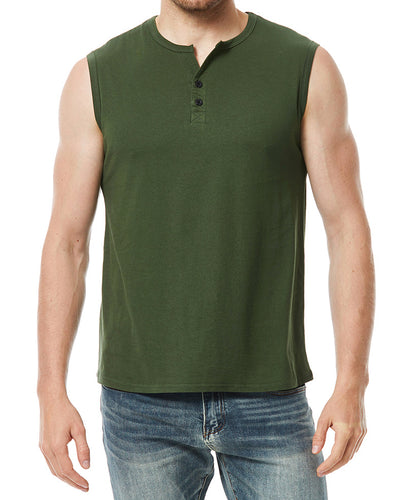 Herren ärmelloses Henley-Shirt mit modernen Knopfdetails EB