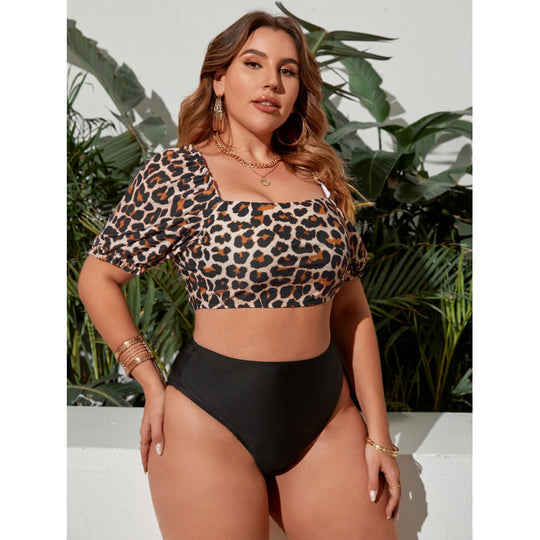 Damen Crop-Top Bikini mit Puffärmeln und hohem Bund EB