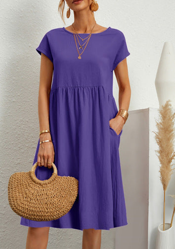 Damen Freizeitleinenkleid mit leichtem Schnitt und Taschen EB