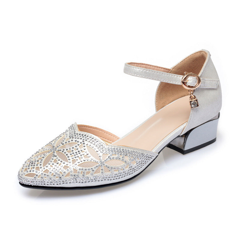 Damen elegante Ballerinas mit modischem Strassdesign und verstellbarem Riemen EB