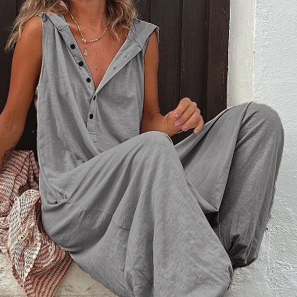 Damen Lässiger Jumpsuit mit Knopfverschluss und praktischen Seitentaschen EB