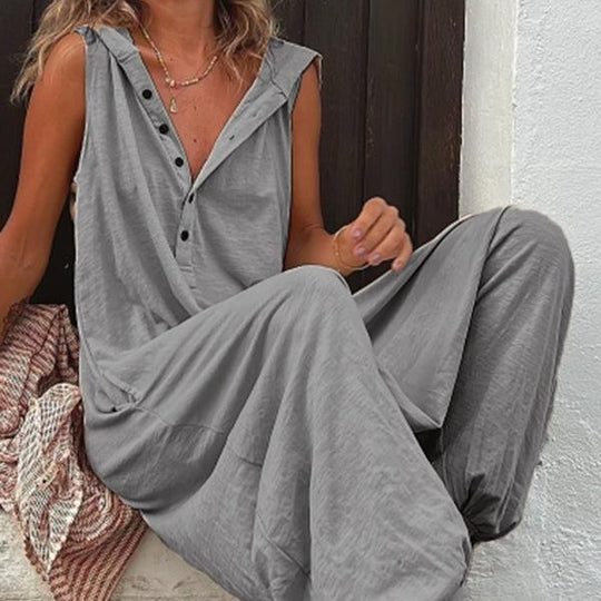 Damen Lässiger Jumpsuit mit Knopfverschluss und praktischen Seitentaschen EB