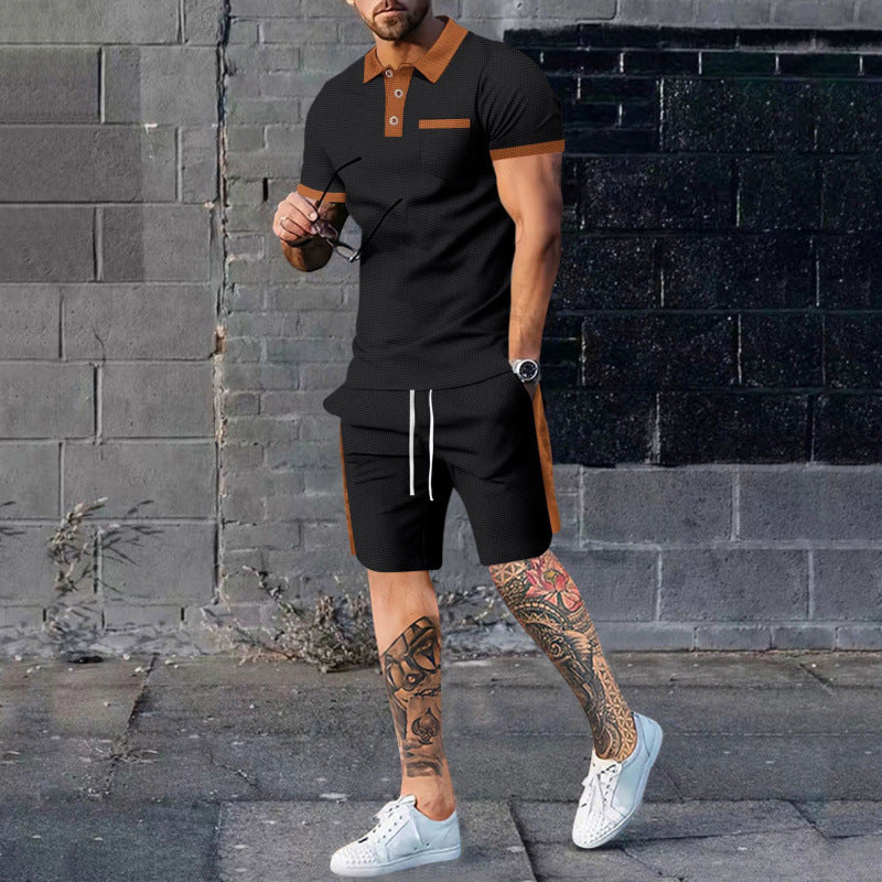 Herren Poloshirt und Shorts Set mit stylischem Kontrastdesign EB