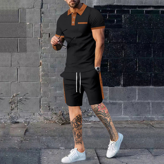Herren Poloshirt und Shorts Set mit stylischem Kontrastdesign EB