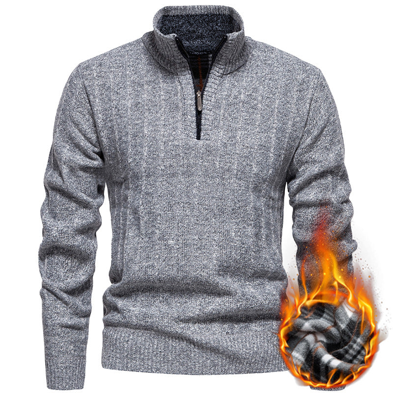Herren nan gerippter Troyer-Pullover mit Halbzip, Zopfmuster und wärmender Innenverarbeitung EB