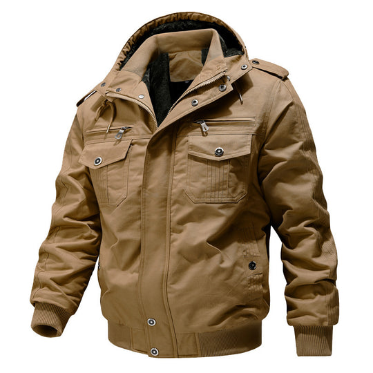 Herren Canvas-Fieldjacke mit Kapuze Sherpa-Innenfutter und Multifunktions-Taschen EB