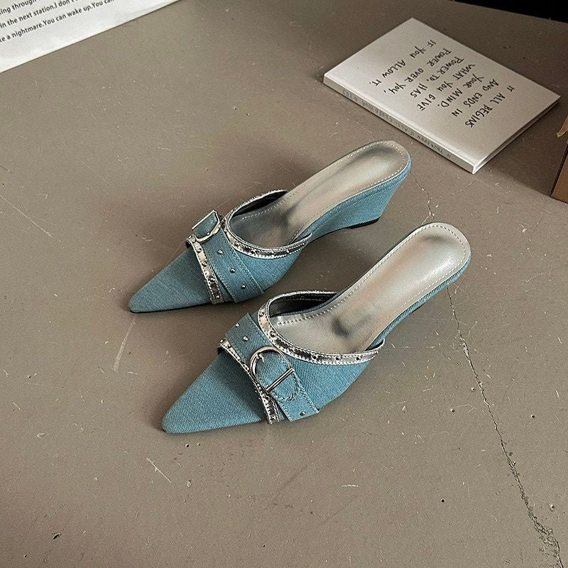 Damen Slingback Mules mit elegantem Riemen und funkelnden Akzenten EB