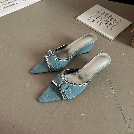Damen Slingback Mules mit elegantem Riemen und funkelnden Akzenten EB