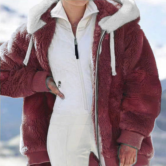 Damen nan kuschelige Kapuzen-Teddyjacke mit wattiertem Innenfutter und Rippbündchen EB