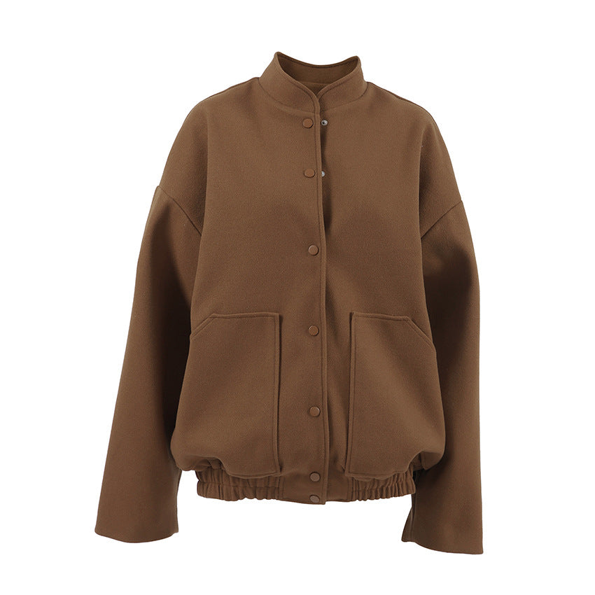 Damen Oversized Fleece-Jacke mit Druckknopfverschluss und seitlichen Taschen EB