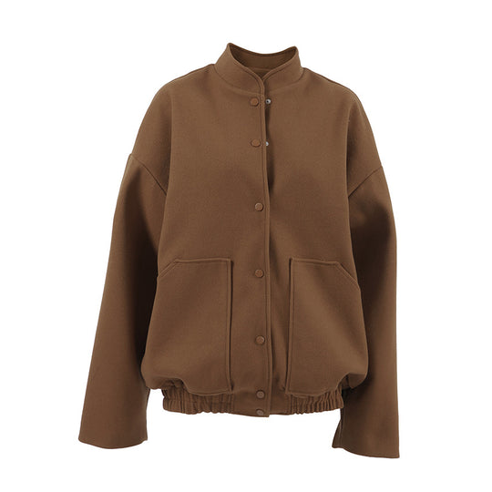 Damen Oversized Fleece-Jacke mit Druckknopfverschluss und seitlichen Taschen EB