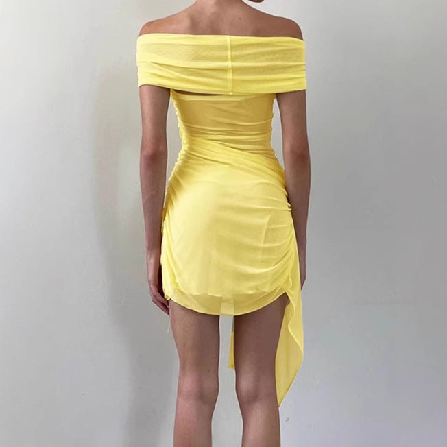 Damen Off-Shoulder Minikleid mit Rüschendetails und transparenten Einsätzen EB