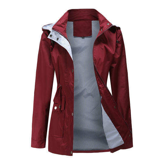 Damen nan leichte wasserdichte Regenjacke mit Kapuze und Taillenzug EB