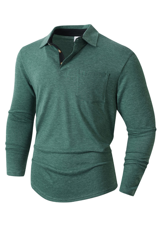 Herren elegantes Langarm Poloshirt mit modernem Kragen und leichtem Stretch EB