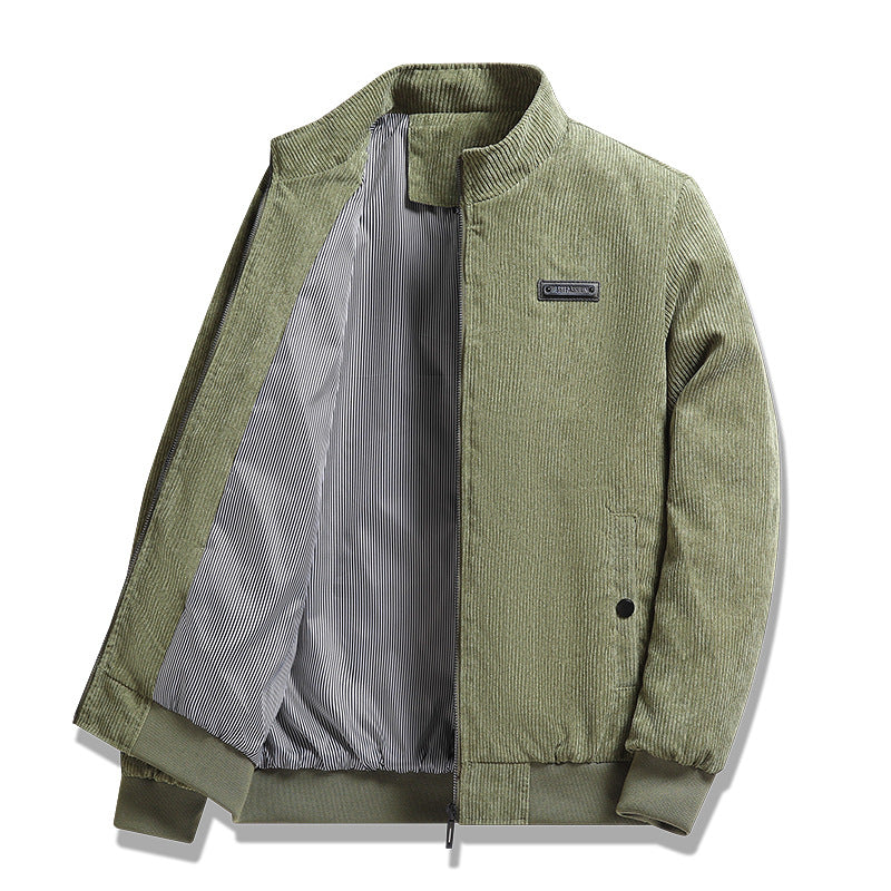Herren nan feiner Cordblouson mit Stehkragen, gestreiftem Innenfutter und verdeckten Druckknopftaschen EB
