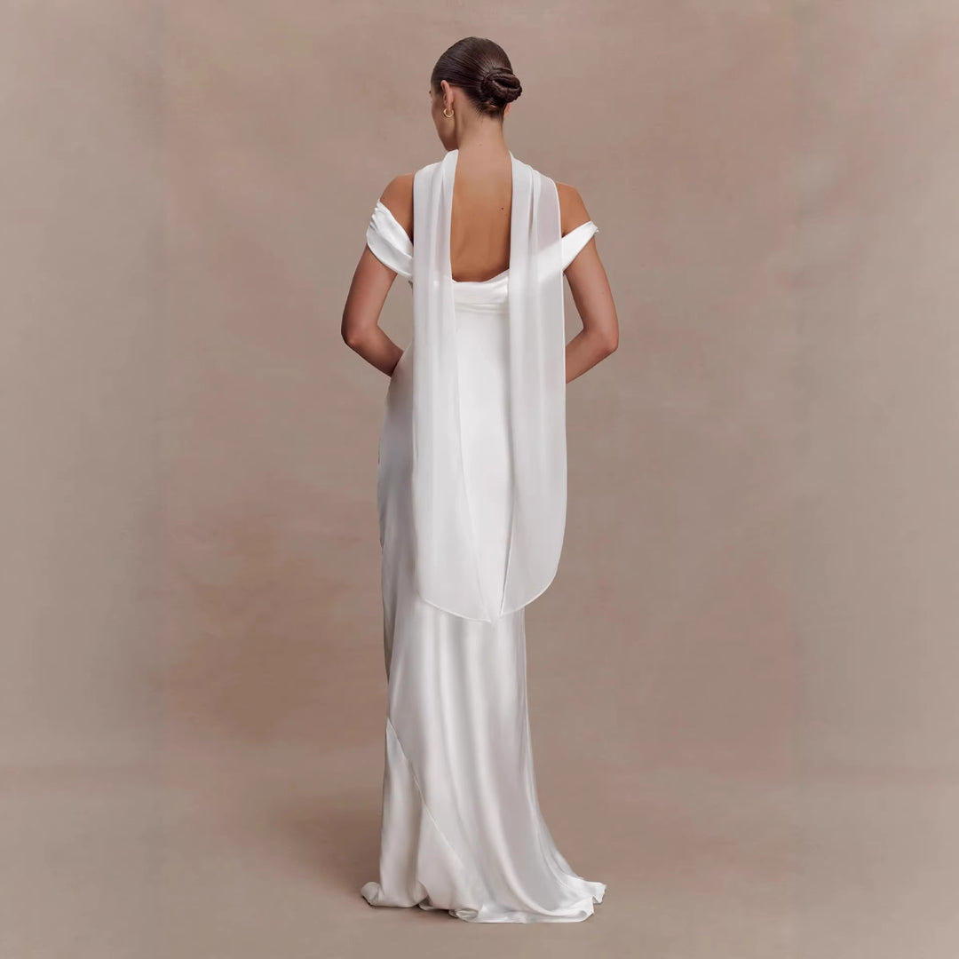 Damen Elegantes Satin-Abendkleid mit schulterfreiem Design EB
