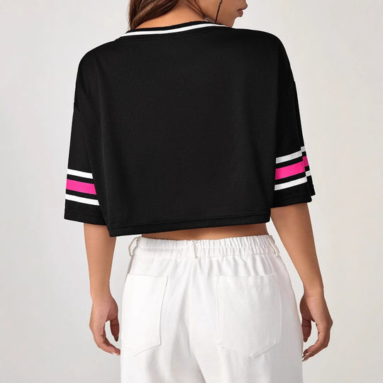Damen Crop-Top mit sportivem V-Ausschnitt und grafischem Druck EB