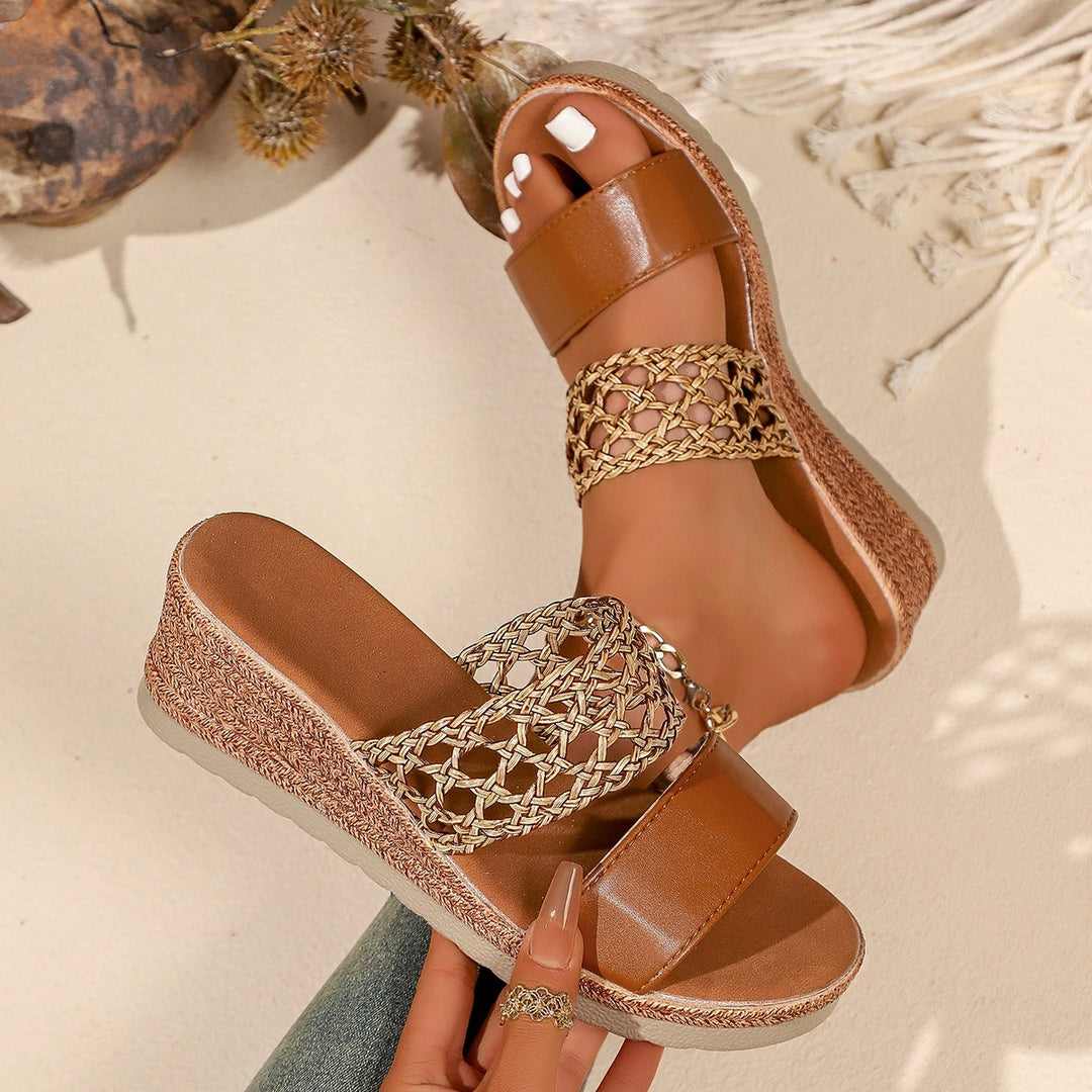 Damen Wedge-Pantoletten mit geflochtenem Riemen und komfortablem Fußbett EB