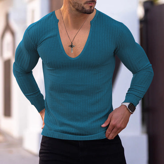 Herren langarm V-Ausschnitt Shirt mit strukturiertem Design EB