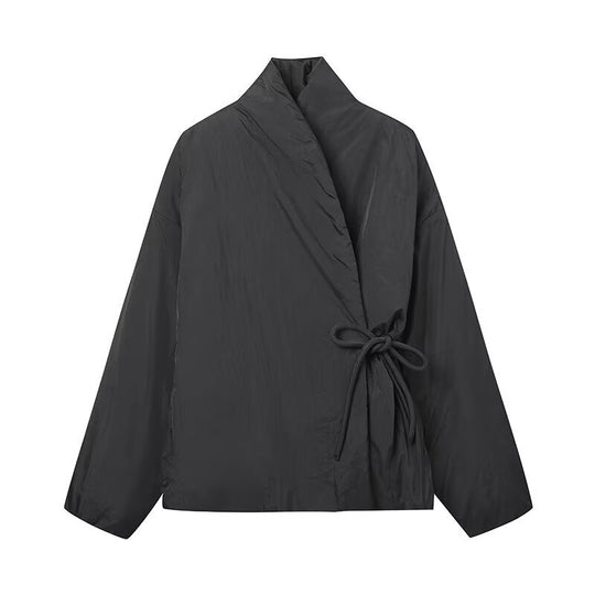 Damen modische Übergangsjacke mit hohem Kragen und Bindegürtel EB