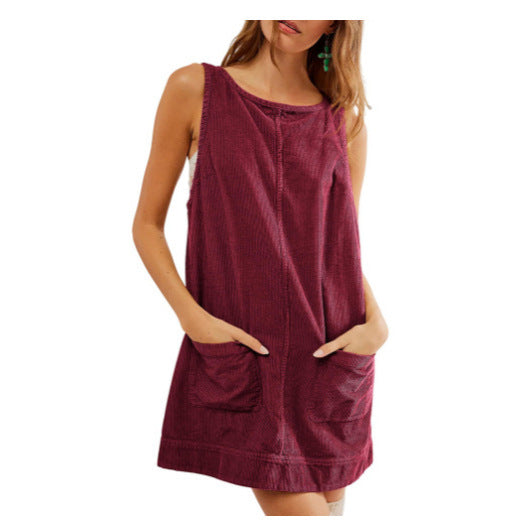Damen lässiges Jerseykleid mit Taschen und Rundhalsausschnitt EB