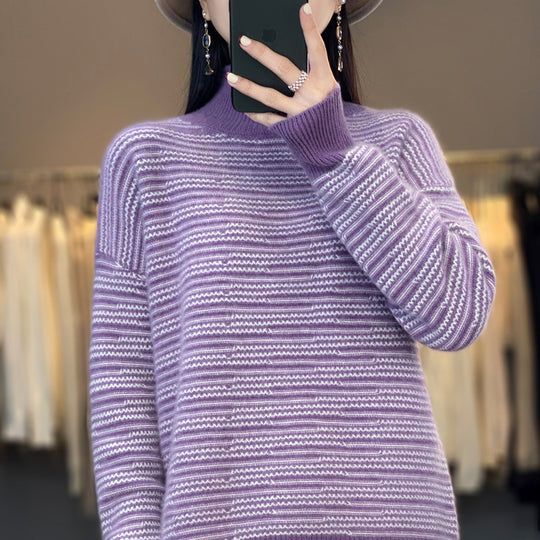 Damen Strickpullover mit modernem Streifenmuster und bequemen Daumenlöchern EB