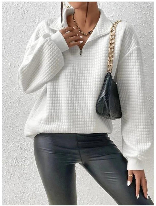 Damen Oversized Sweatshirt mit hochgezogenem Kragen und strukturiertem Design EB