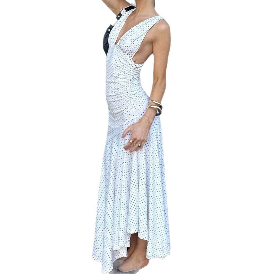 Damen Maxikleid mit asymmetrischem Saum und tiefem V-Ausschnitt EB