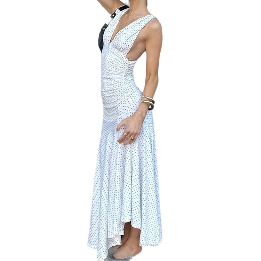 Damen Maxikleid mit asymmetrischem Saum und tiefem V-Ausschnitt EB