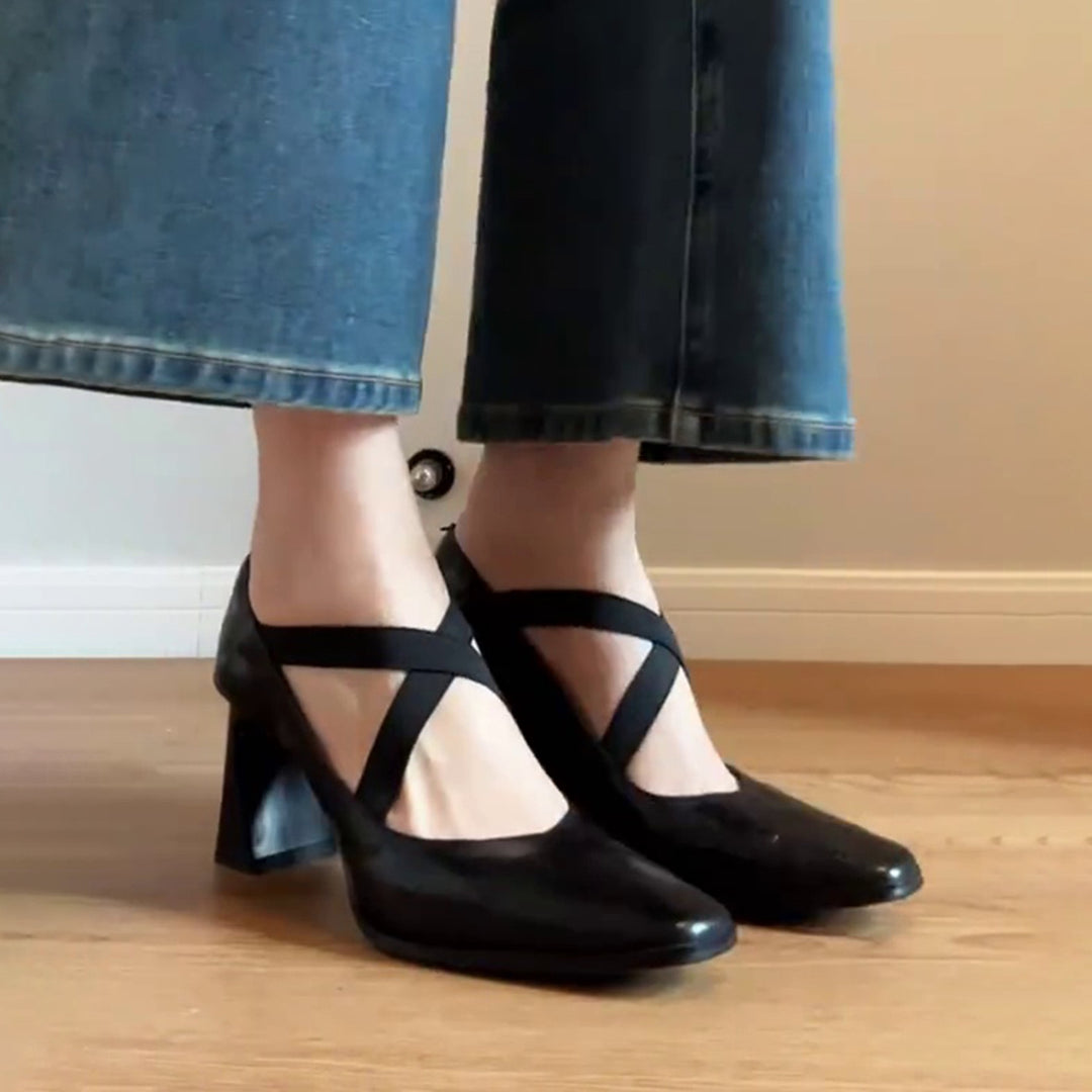 Damen elegante Pumps mit elastischen Kreuzriemen EB