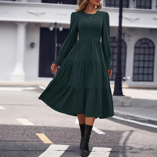 Damen Midi-Kleid mit aufwendigem Rüschensaum und figurbetontem Oberteil EB