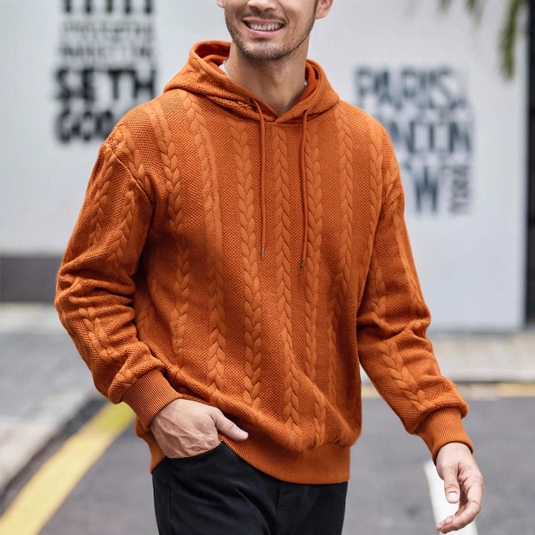 Herren nan strukturiertes Kapuzen-Sweatshirt mit Zopfstrick-Relief, Tunnelzug und Kängurutasche EB